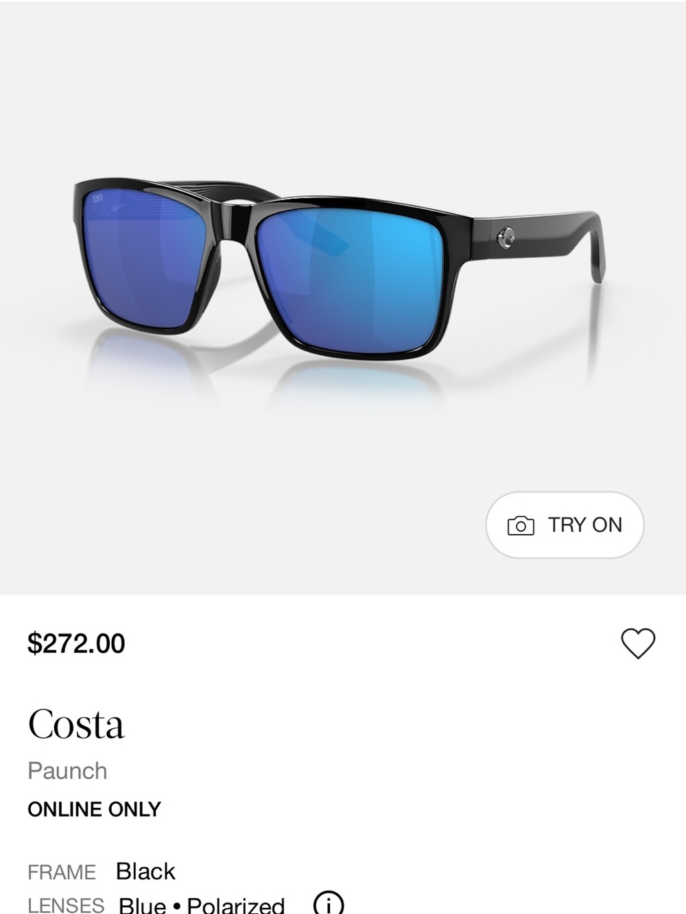 Costa Paunch  Matte Black Sunglasses with Blue Mirrored Lenses. With Hard Case - Picture 6 of 6